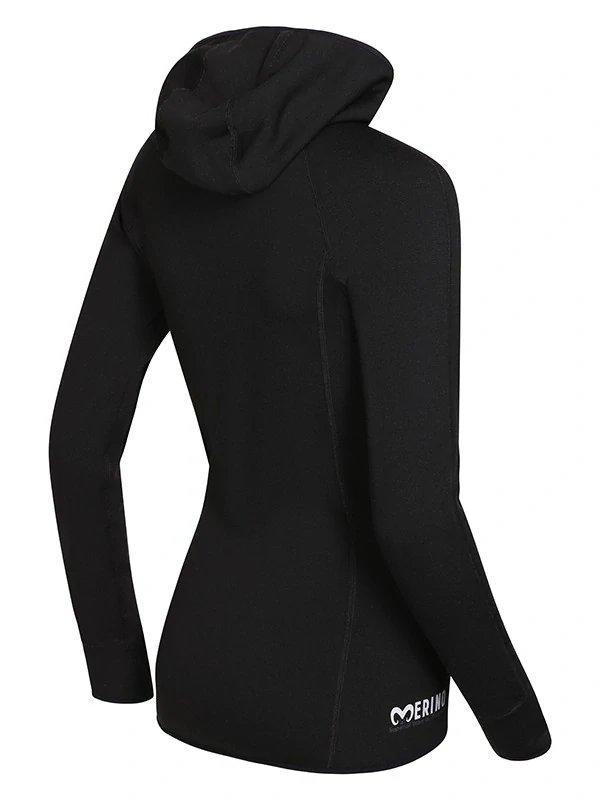 INGRID dámská merino mikina s kapucí, celozip, černá