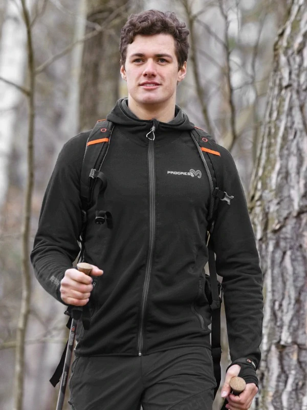 AIDIN pánská merino mikina s kapucí, celozip, čermá