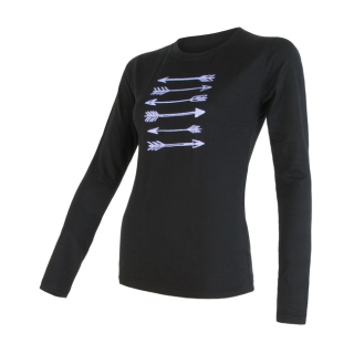 MERINO SENSOR PT ARROWS - dámské tričko, dlouhý rukáv, černá