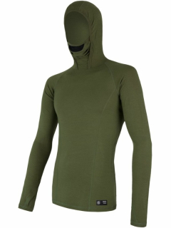 MERINO SENSOR DF - pánské tričko s kapucí, dlouhý rukáv, safari