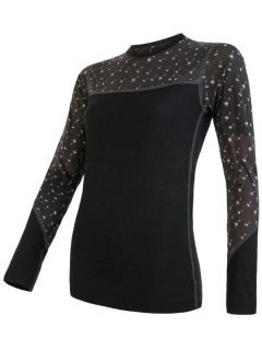MERINO IMPRESS SENSOR - dámské triko, dlouhý rukáv, ČERNÁ/PATTERN