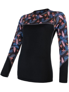 MERINO IMPRESS SENSOR - dámské triko, dlouhý rukáv, ČERNÁ/FLORAL