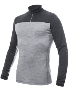 MERINO SENSOR BOLD M3 - pánské tričko s dlouhým rukávem, zip u krku, cool gray / anthracite
