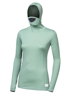 MERINO SENSOR DF - dámské tričko, dlouhý rukáv s kapucí, basil green