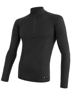MERINO SENSOR DF - pánské tričko, dlouhý rukáv, zip u krku, černá