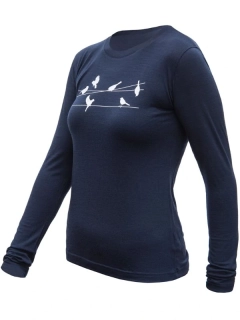 MERINO SENSOR ACTIVE SONGBIRDS - dámské tričko, dlouhý rukáv, deep blue