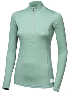 MERINO SENSOR DF - dámské tričko, dlouhý rukáv, zip u krku, basil green