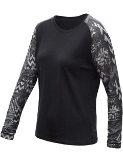 MERINO BLEND SENSOR - dámské triko, dlouhý rukáv, ČERNÁ/ZEBRA